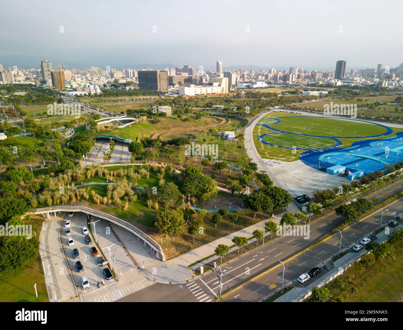 Aerial view of Taichung Central Park public basketball court. Xitun