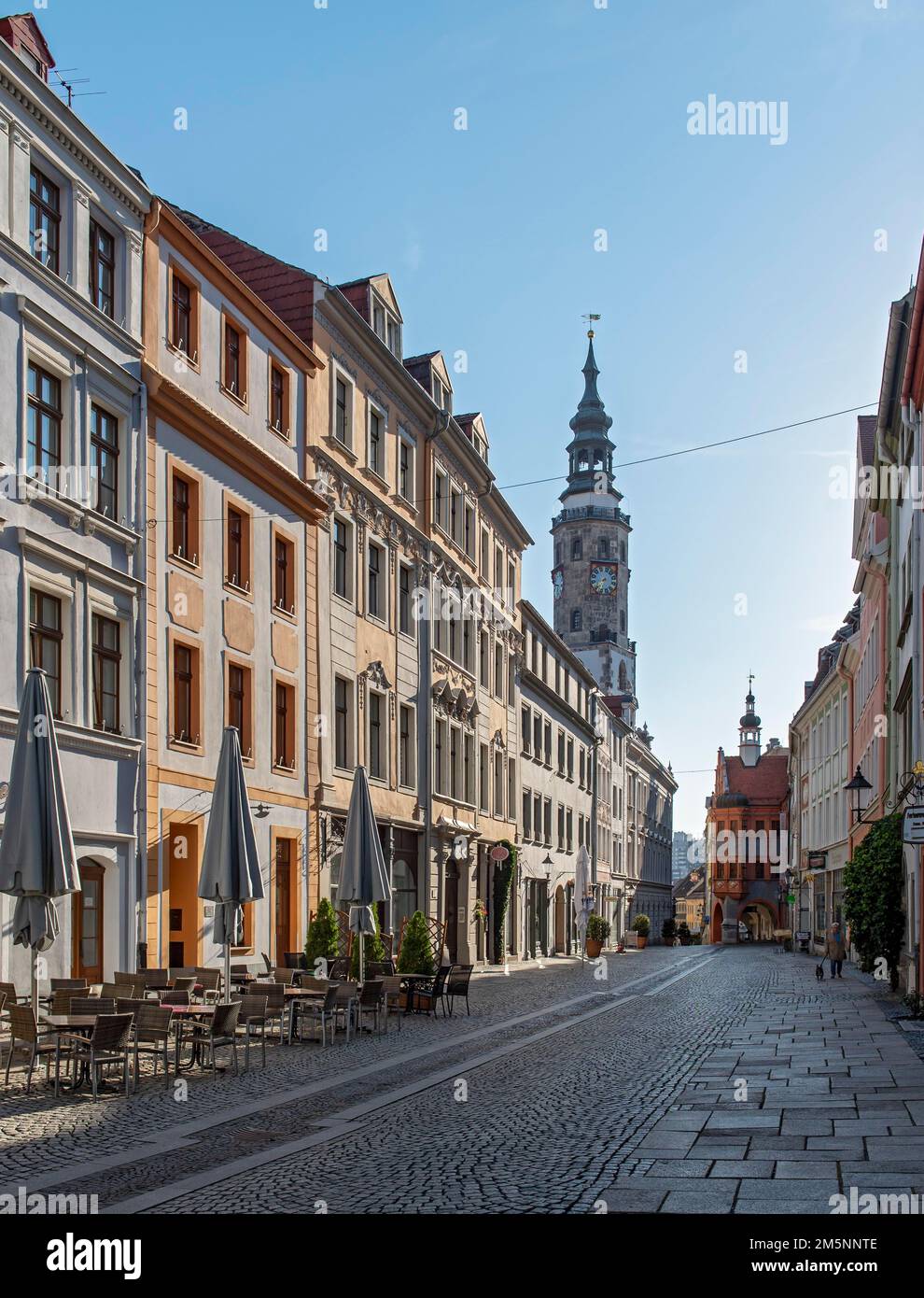 Bruederstrasse, Bruederstrasse, with Old Town Hall Clock Tower, Goerlitz, Goerlitz, Germany