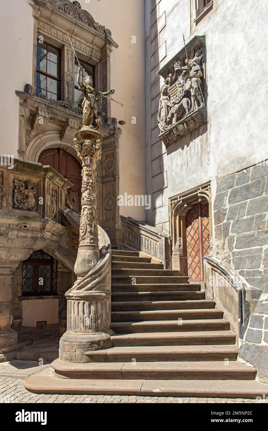 Old Town Hall Staircase, Untermarkt, Goerlitz, Goerlitz, Germany Stock Photo