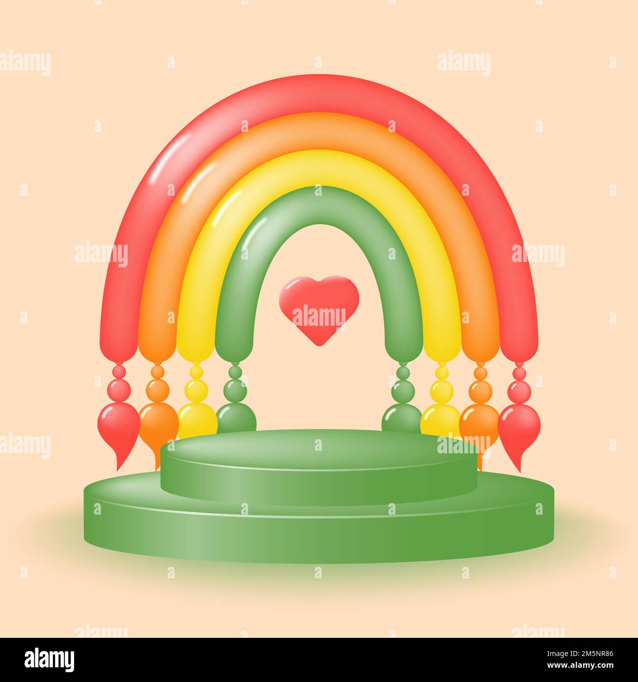 Decorative colorful podium with a cute rainbow for advertising goods