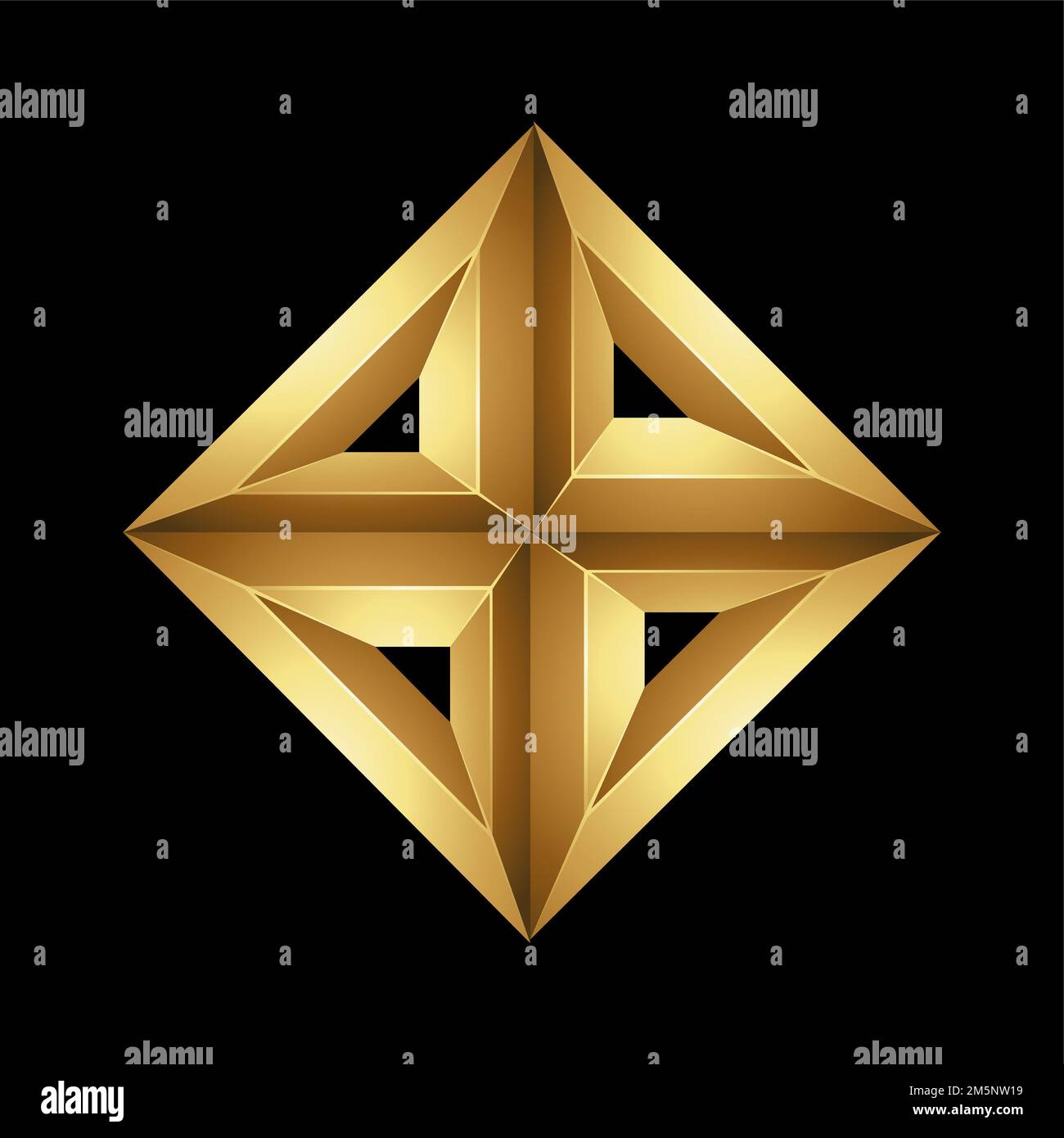 Golden Embossed Diamond Made of Triangles on a Black Background Stock ...