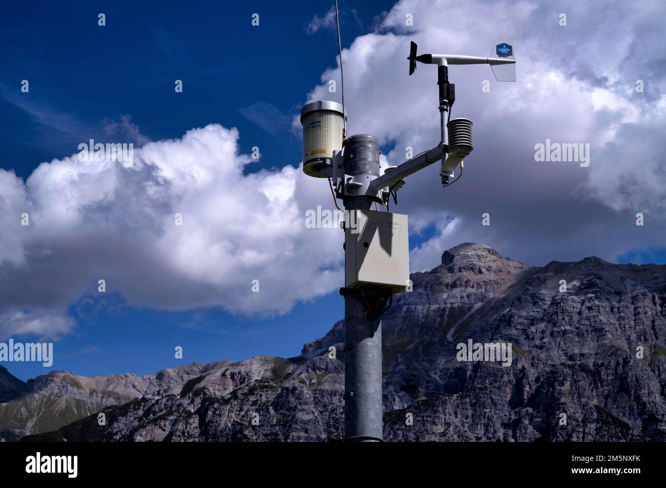 Weather measuring station, cup anemometer, with wind vane for measuring wind speed and wind direction, anemometer, wind meter, Elfer, Neustift Stock Photo