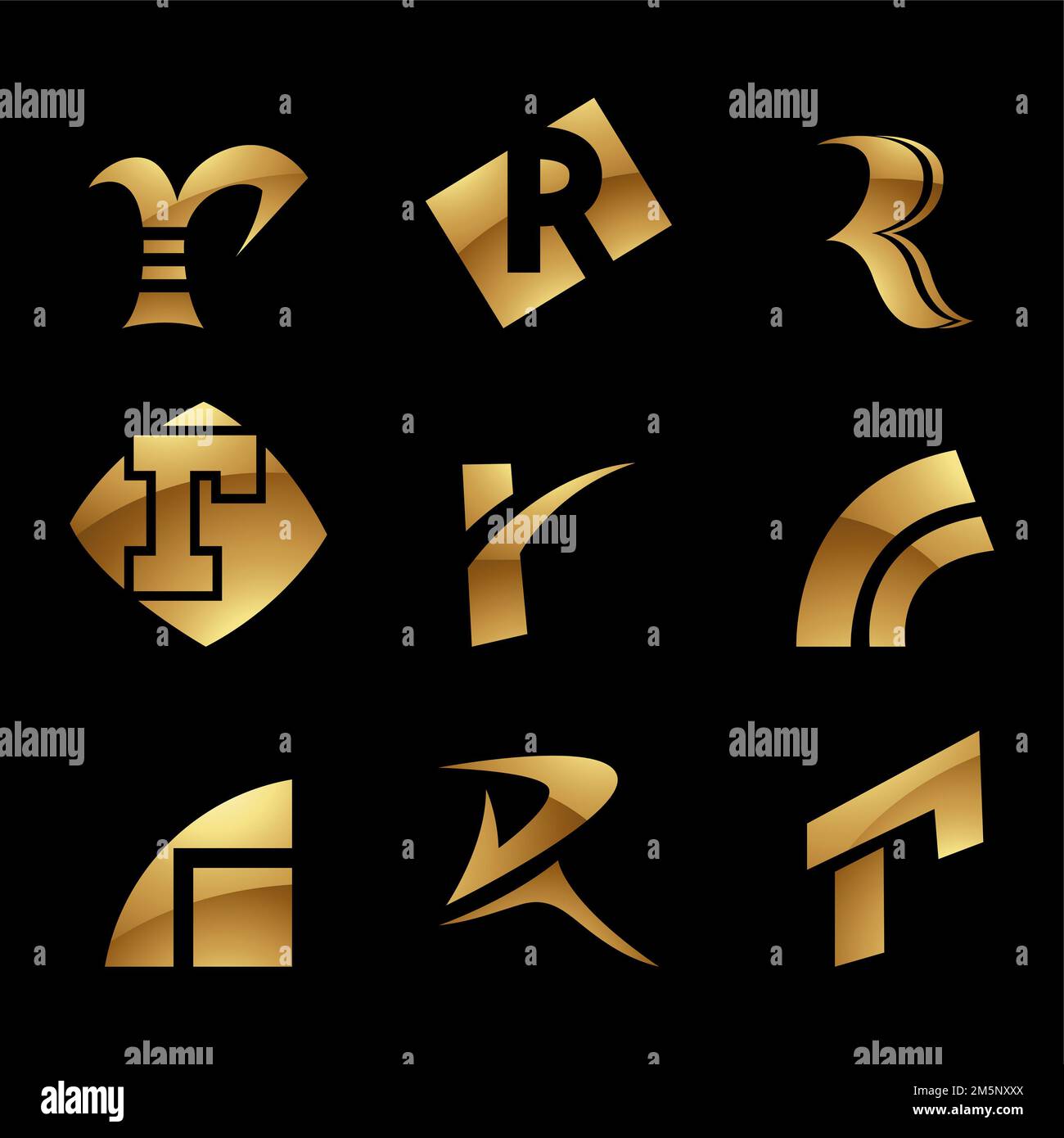 Golden Glossy Letter R Icons on a Black Background Stock Photo - Alamy