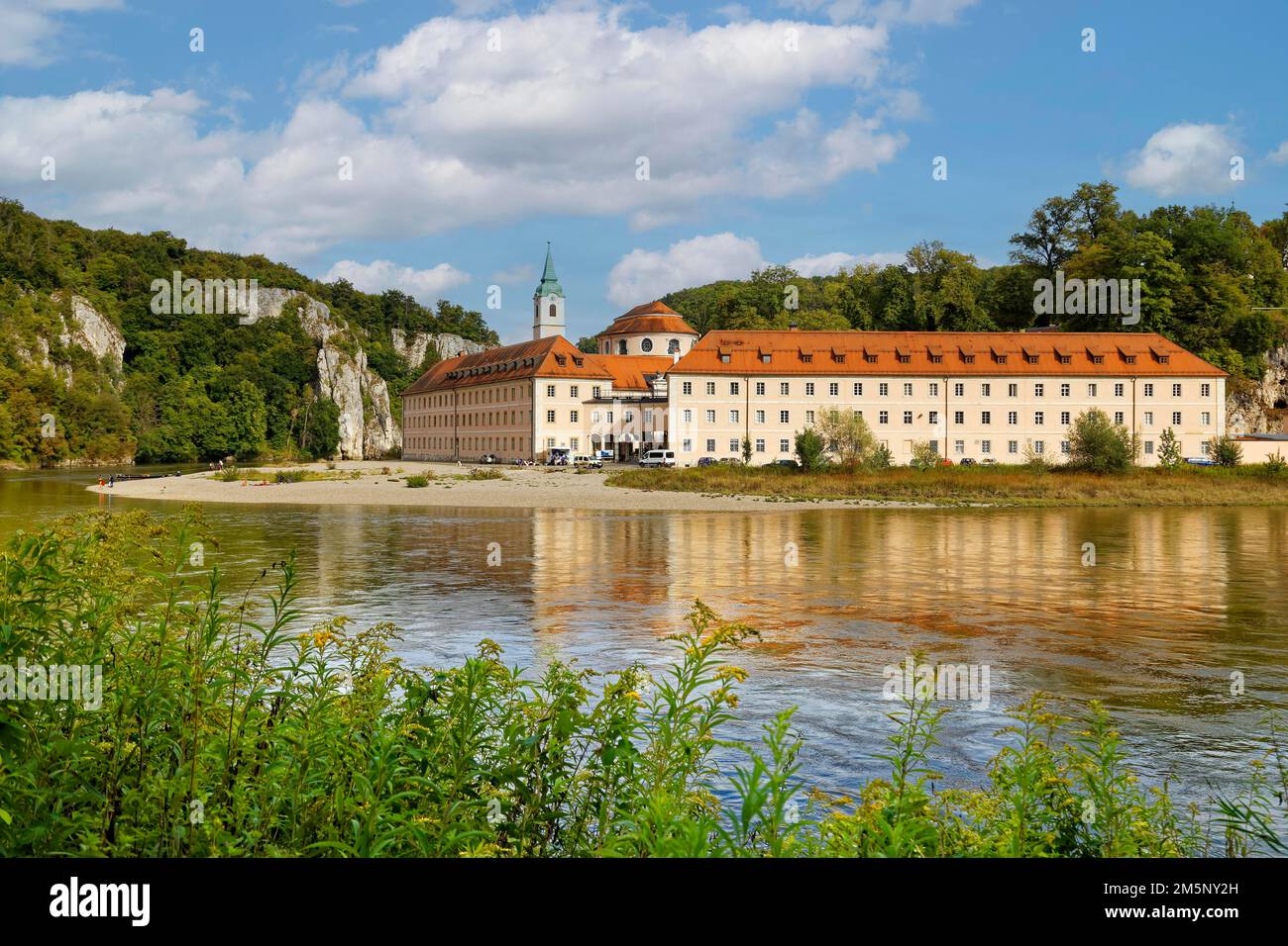 Weltenburg Monastery, Benedictine Abbey of St. George, near the Danube breakthrough, also known as the Weltenburg Narrows, in a Danube loop in Stock Photo