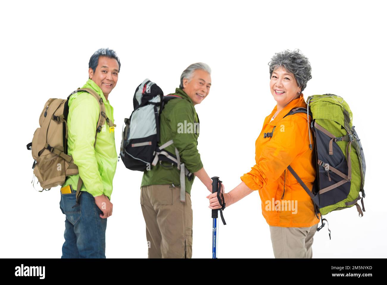 Happy trip to the mountains of the elderly Stock Photo
