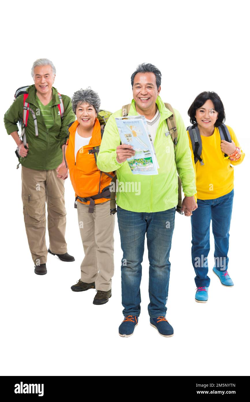 The happiness of the elderly outdoor travel Stock Photo