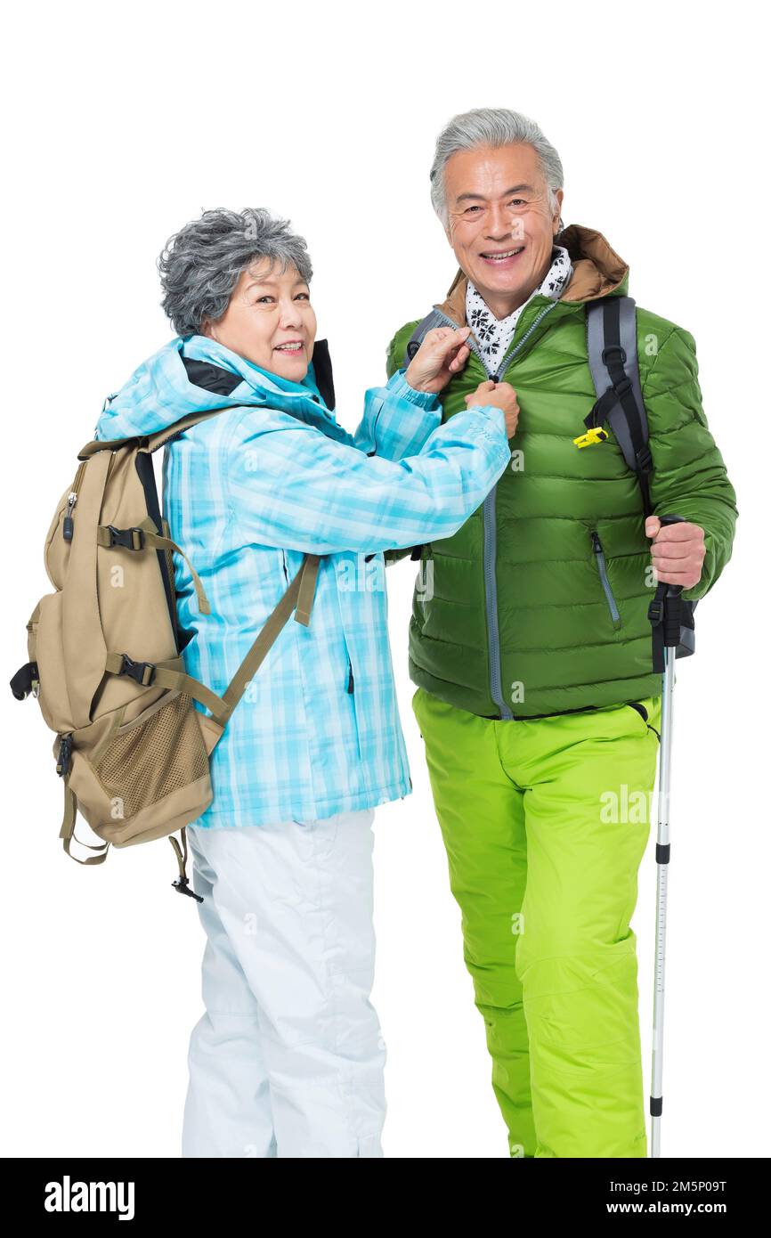 Elderly couple winter trip to the mountains Stock Photo