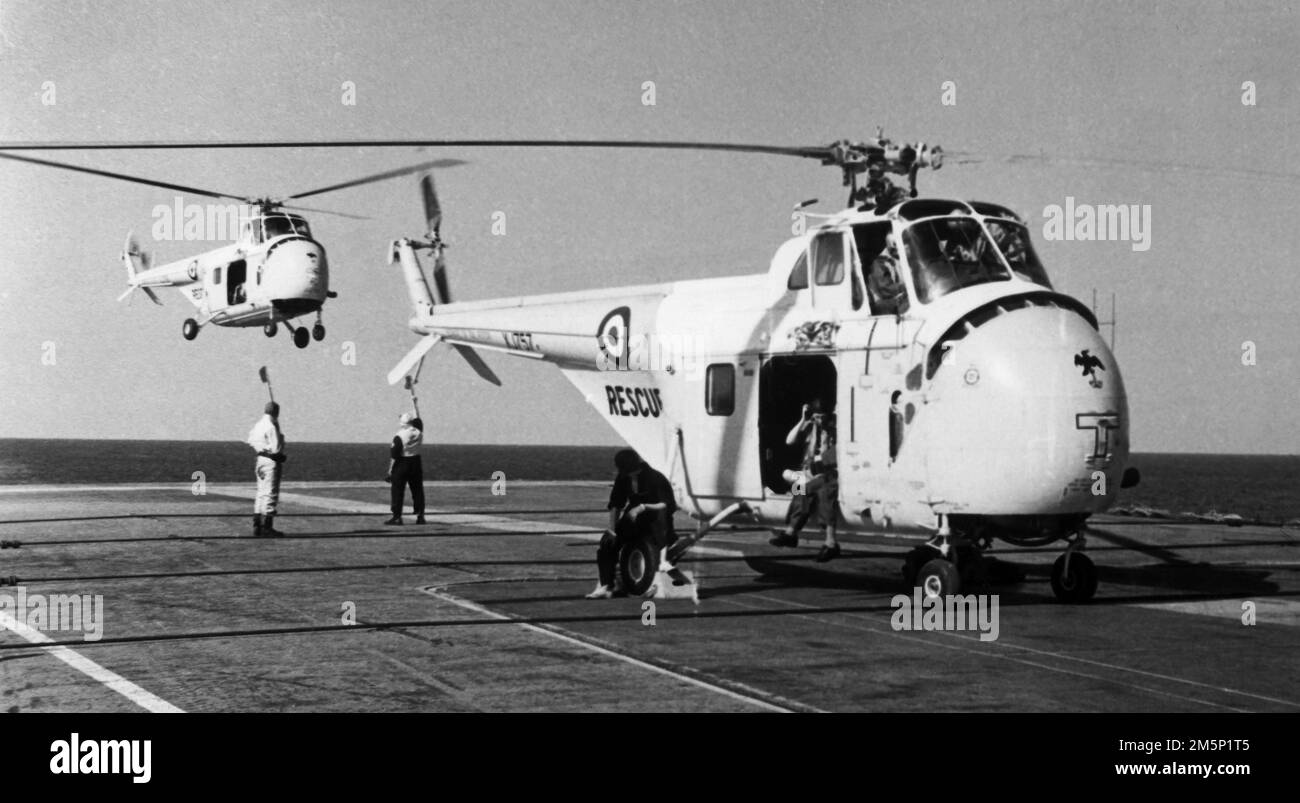 2 Westland Whirlwind helicopters onboard of HMS Warrior in the pacific ...