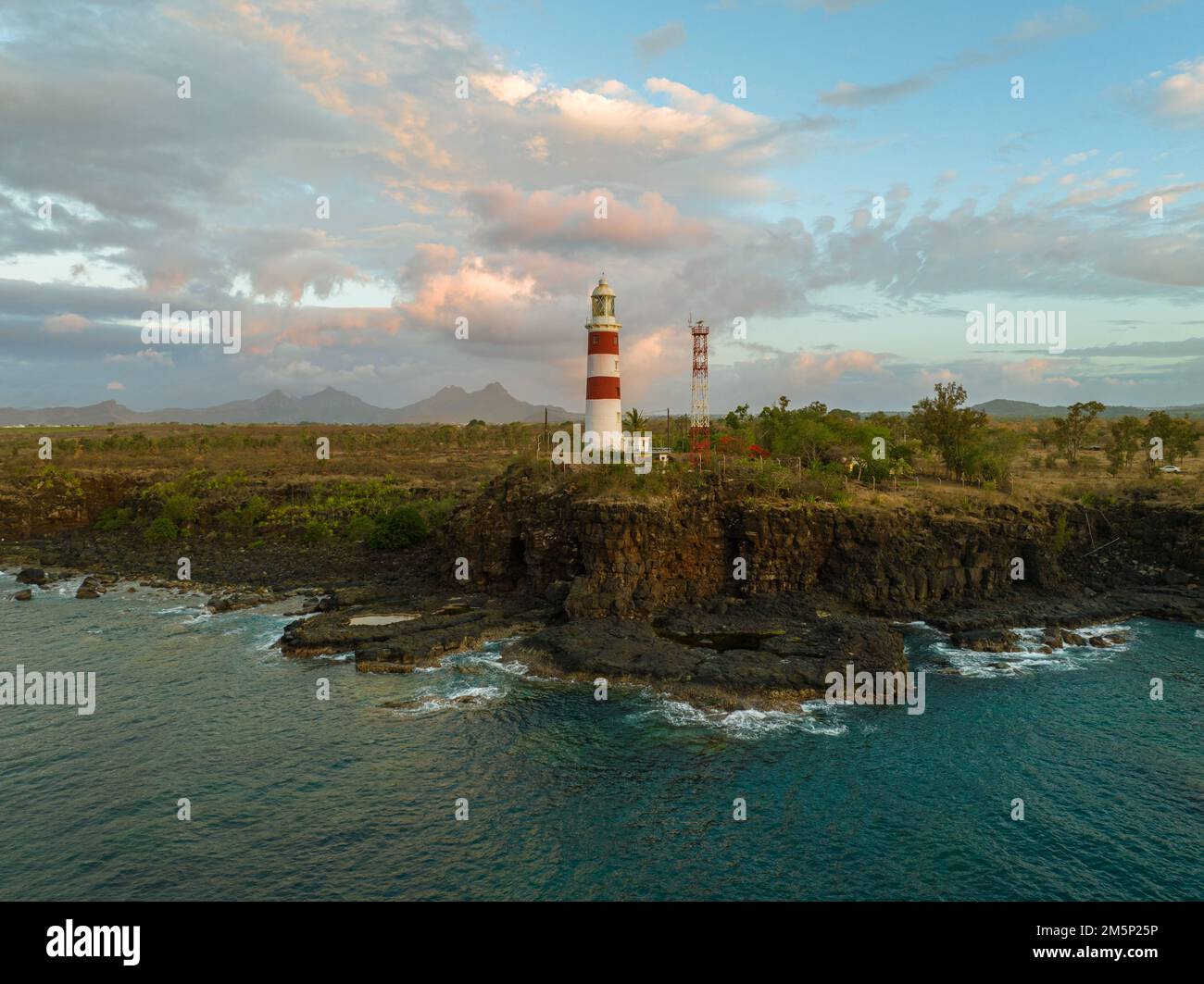 Albion lighthouse in Plaines wilhems district, Mauritius.  This building is more than 100 years old and it works every day. Next to Albion town is in Stock Photo