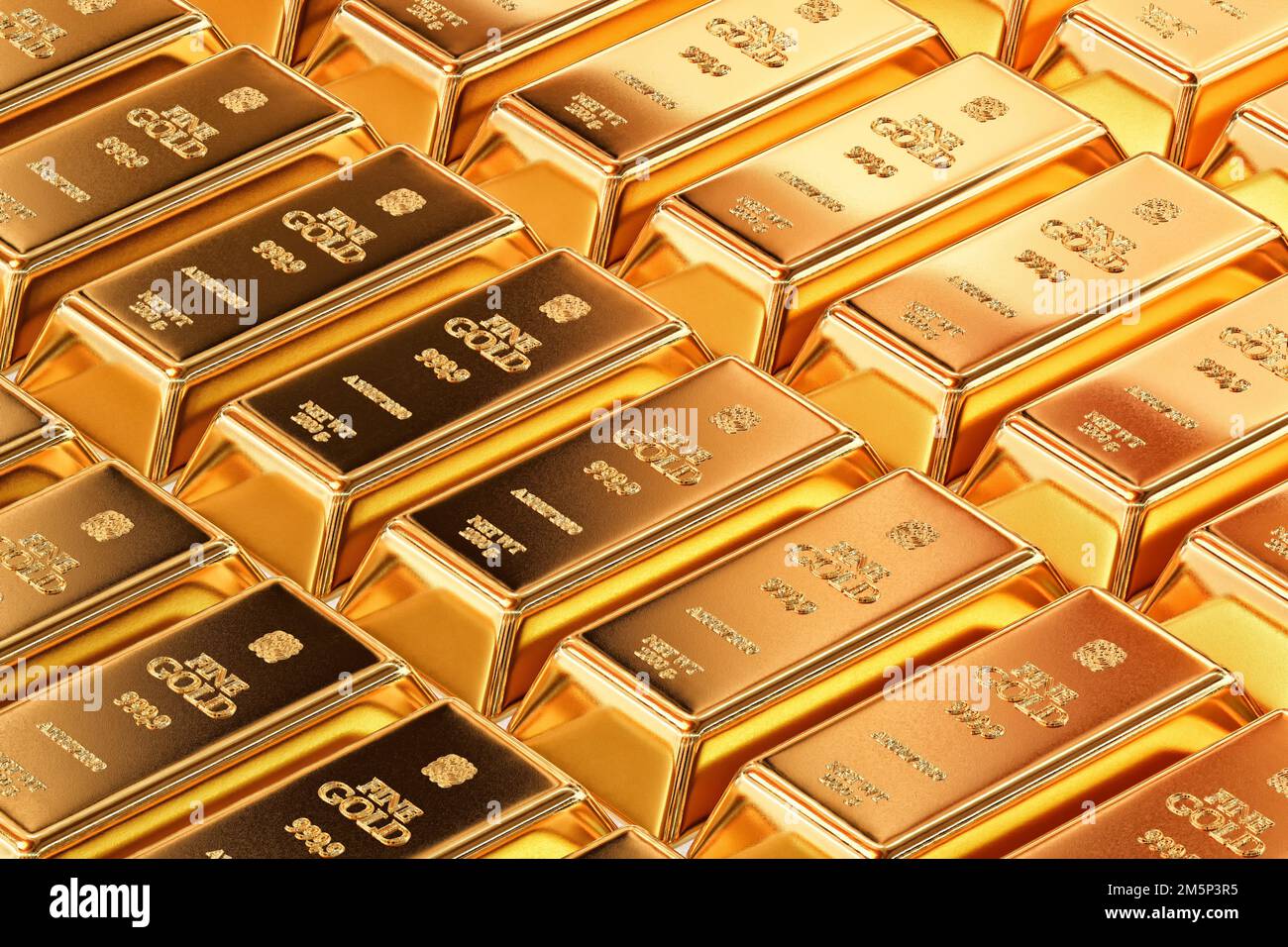 Pure gold bullion bars in bank vault storage. 1kg 999,9 Fine Gold bar