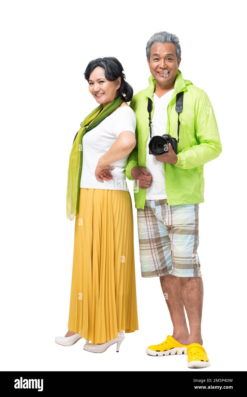 Elderly couple tourist photographs Stock Photo