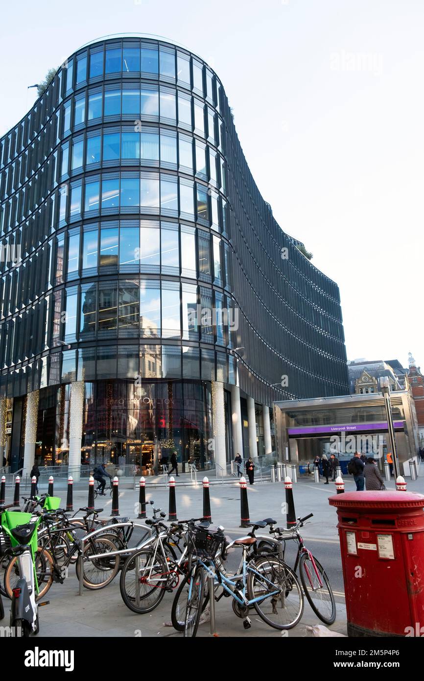View of new 100 Liverpool Street building mixed use redevelopment near Liverpool Street Station