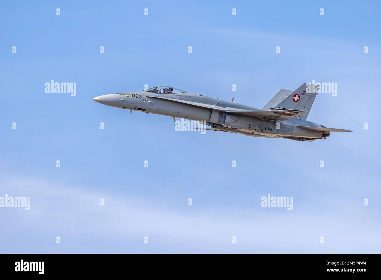 Swiss Air Force F/A-18C Hornet performing at the 2022 Royal International Air Tattoo. Stock Photo