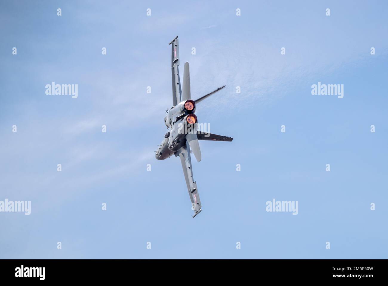 Swiss Air Force F/A-18C Hornet performing at the 2022 Royal International Air Tattoo. Stock Photo