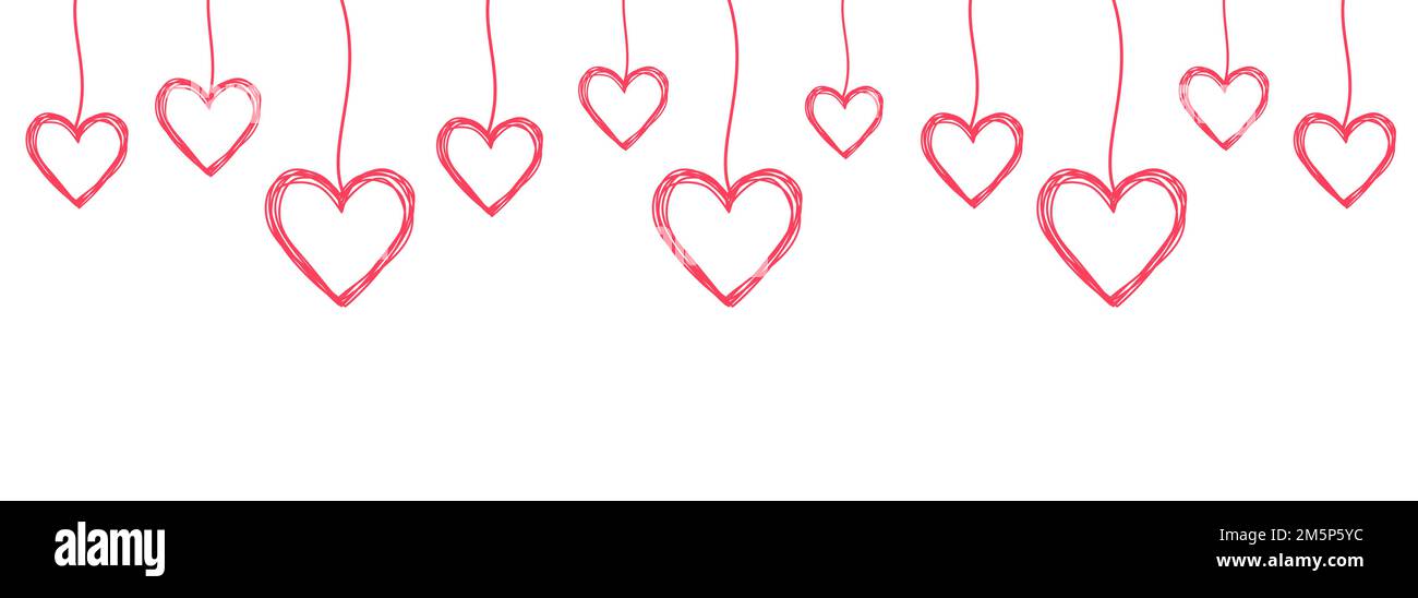 Tangled scribbled HEARTS hanging on a string Stock Vector