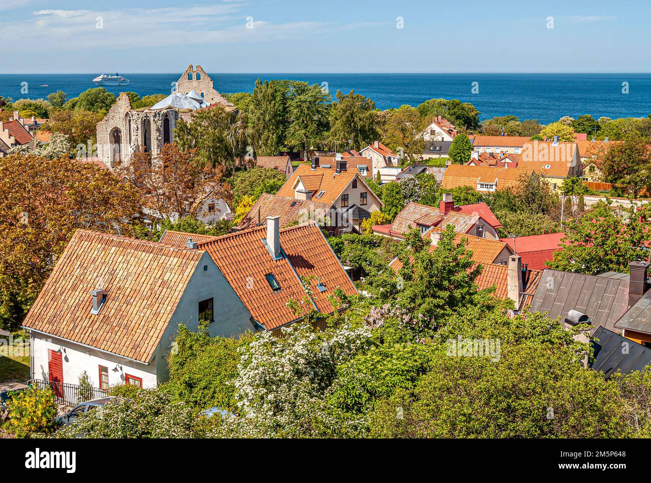 View over the historic old town of Visby on the island of Gotland, Sweden Stock Photo