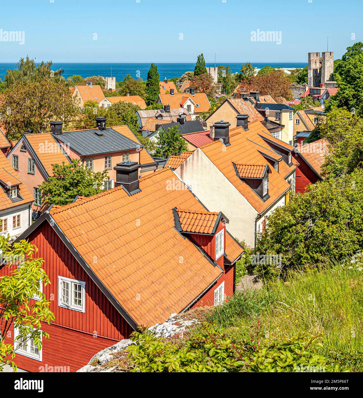 View over the historic old town of Visby on the island of Gotland, Sweden Stock Photo