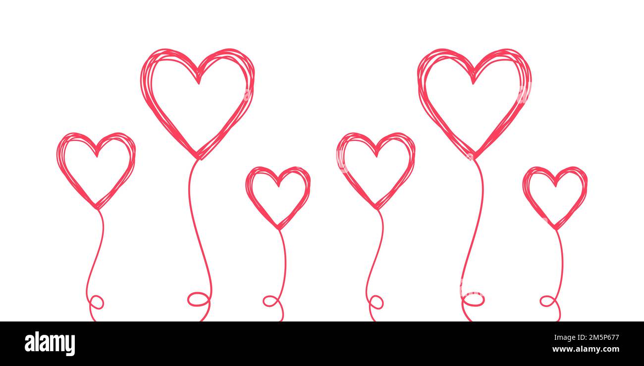 Tangled scribbled HEARTS on a string line Stock Vector