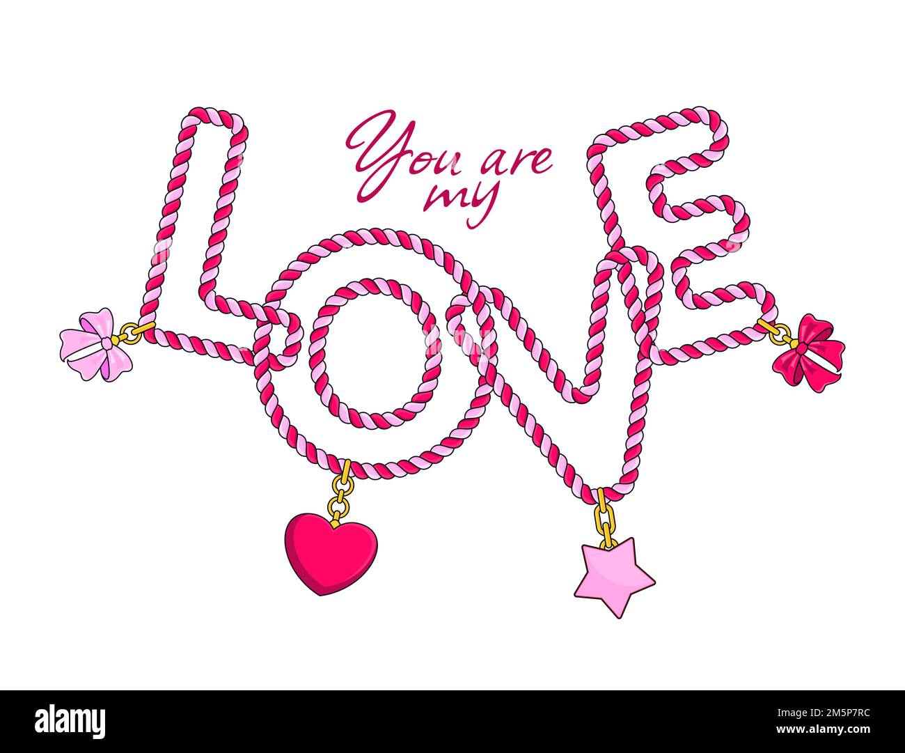 Love word. Rope and chains lettering. Jewelry decoration in Boho style