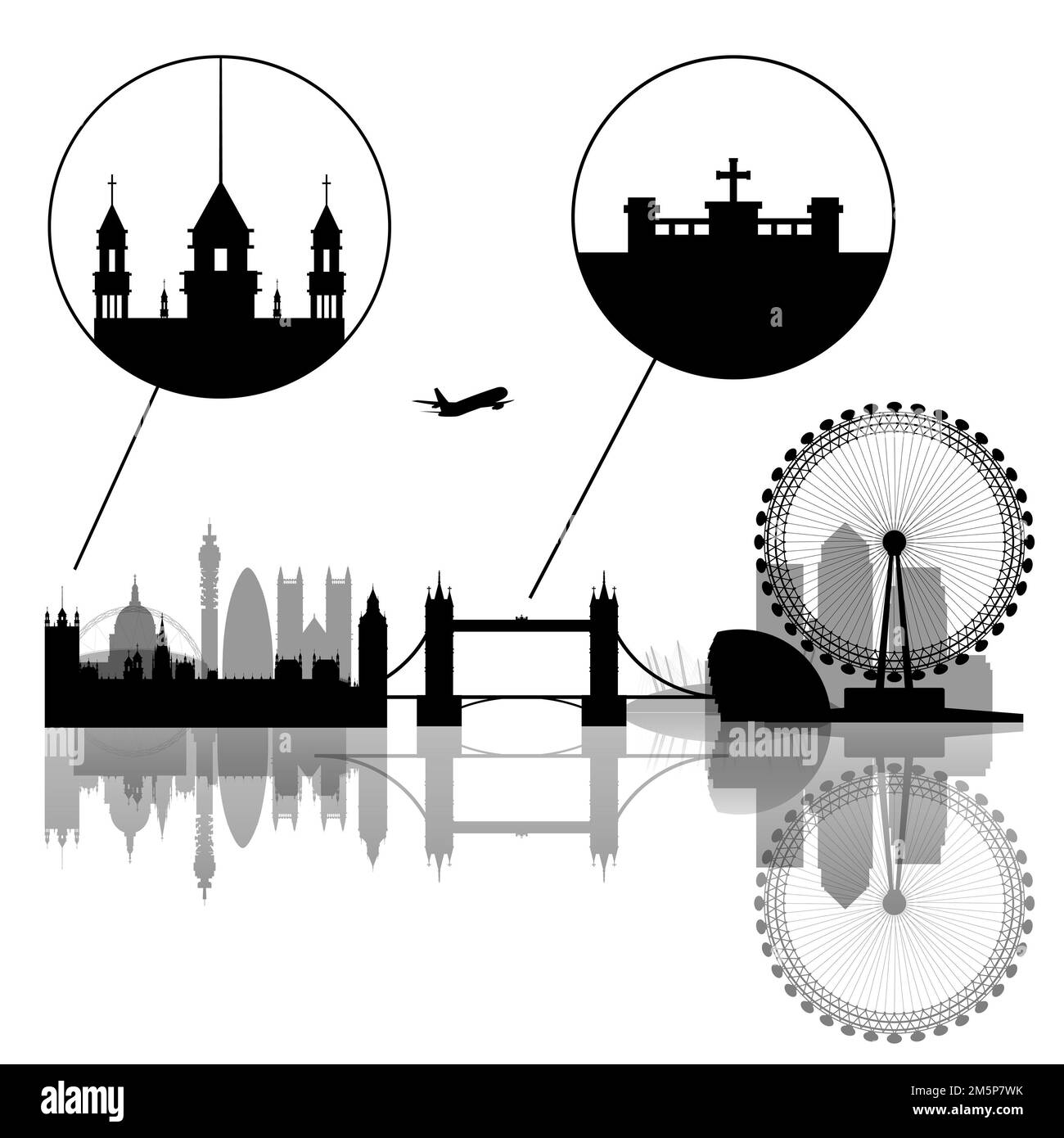 Illustration of London Landmarks with Extreme Details and Transparency Stock Photo