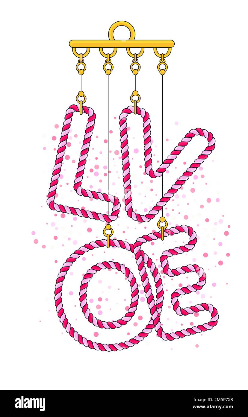 Love word. Rope and chains lettering. Jewelry decoration in Boho style