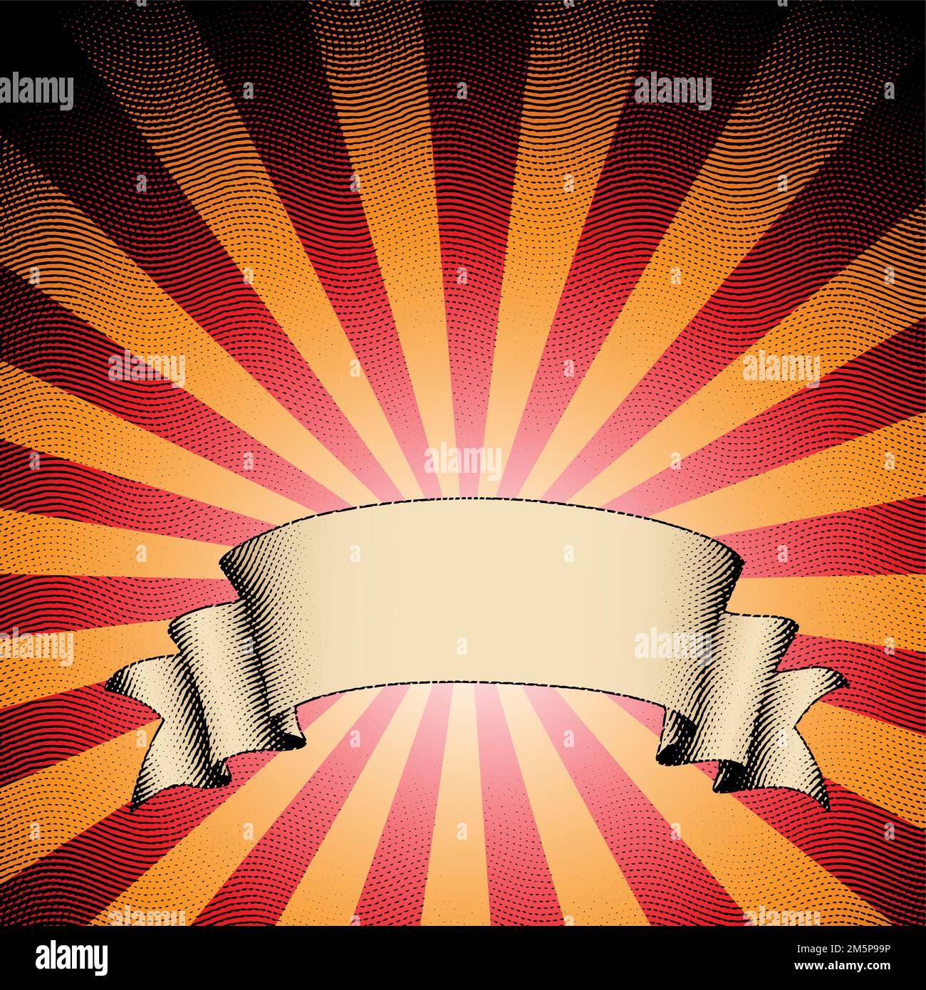 Illustration of Scratchboard Engraved Banner on Striped Background