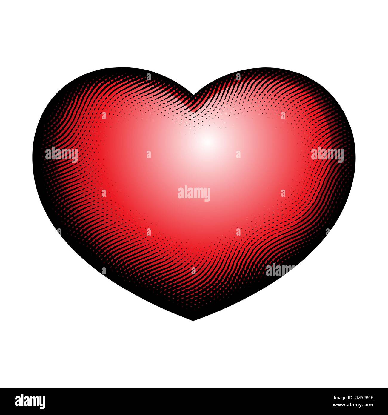 Illustration of Scratchboard Engraved Heart Shape with Red Fill