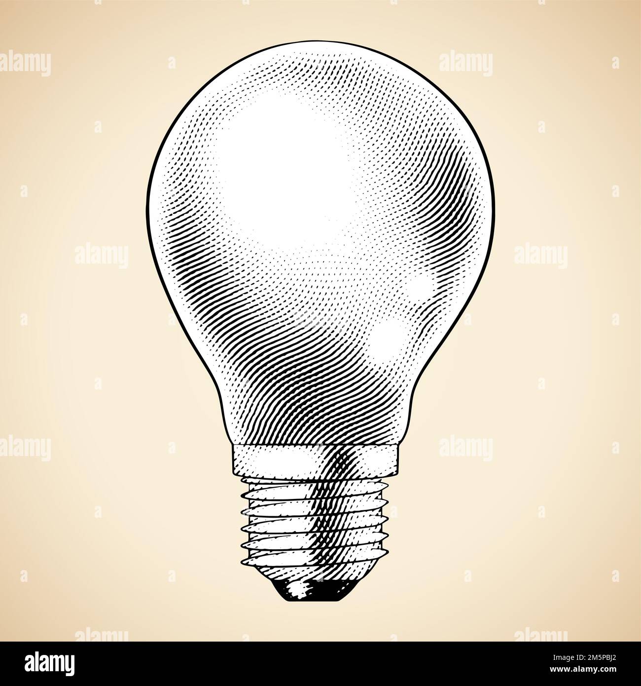 Illustration of Scratchboard Engraved Lightbulb with White Fill Stock
