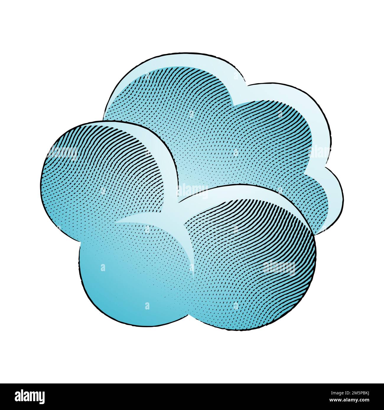 Illustration of Scratchboard Engraved Puffy Cloud with Blue Fill