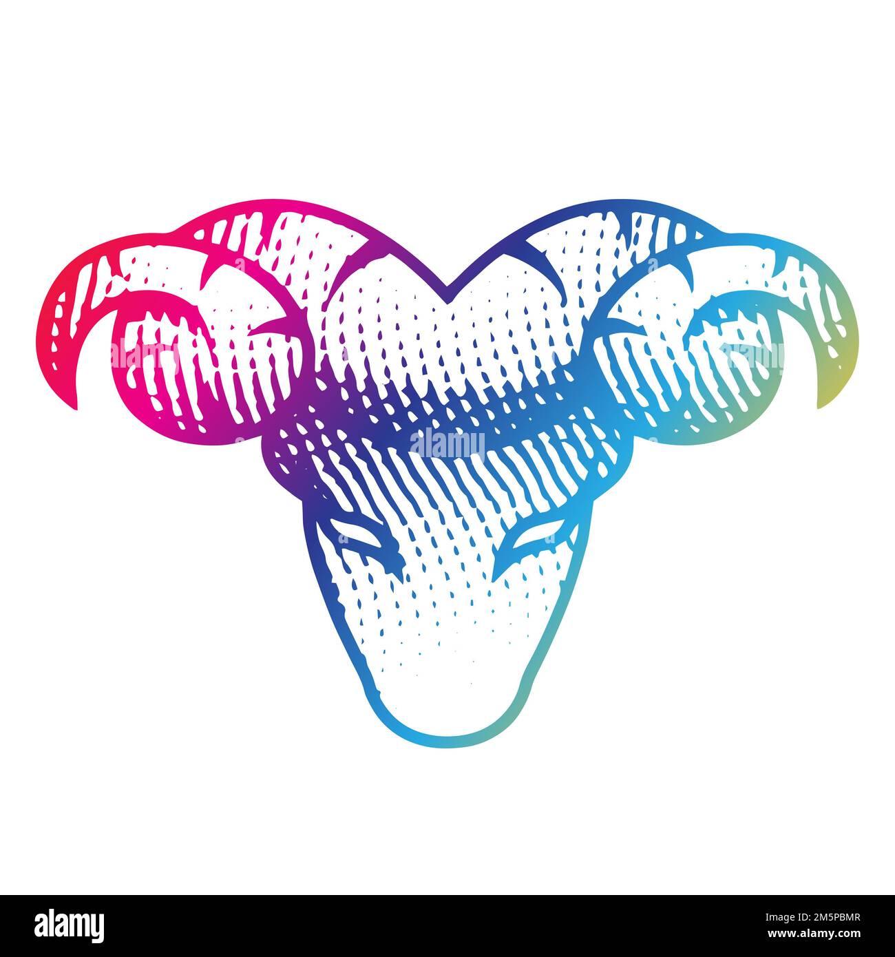 Illustration of Scratchboard Engraved Ram Front View in Rainbow Colors ...