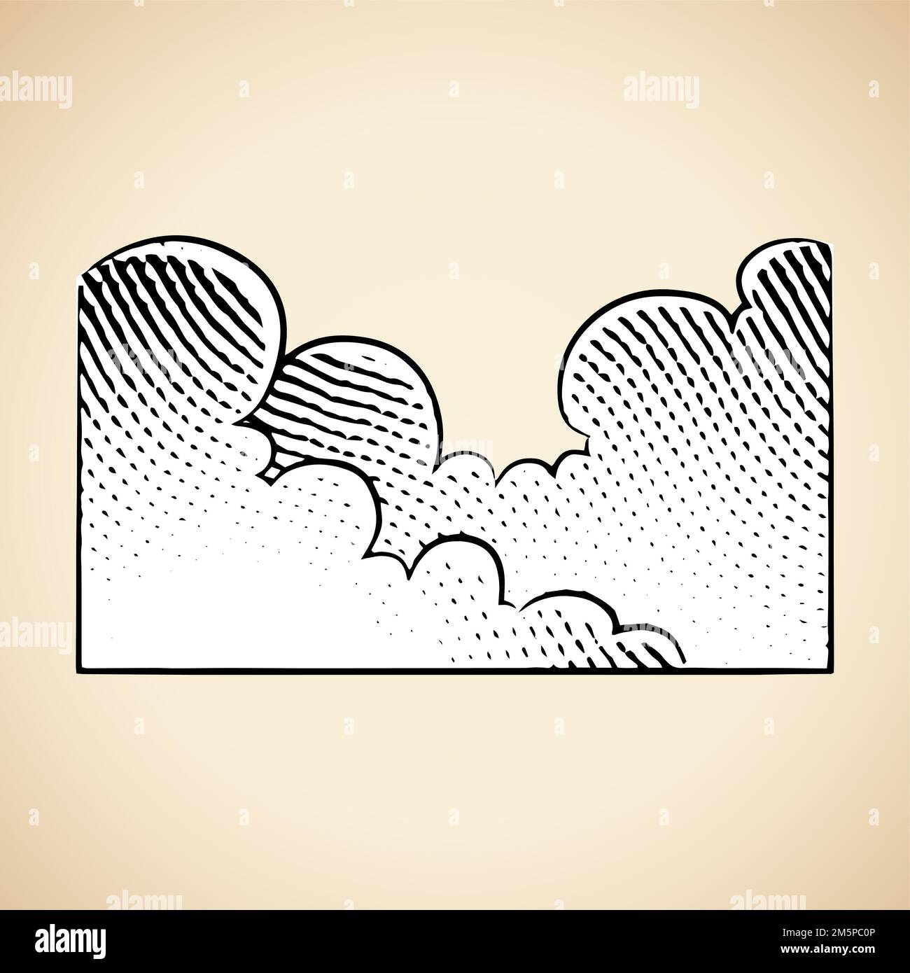 Scratchboard Engraving of Clouds with White Fill isolated on a White