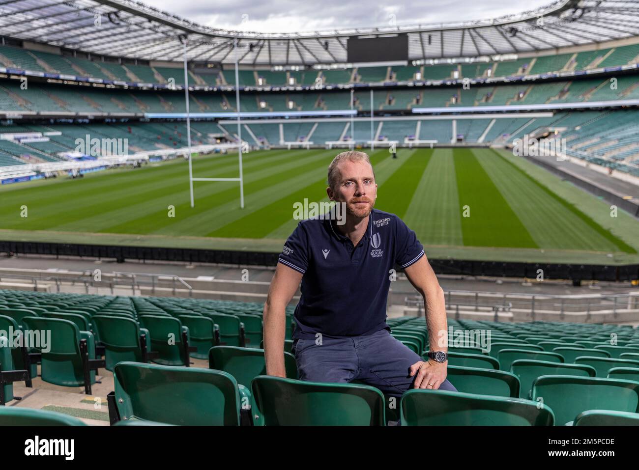 Wayne Barnes, photographed at Twickenham, English international rugby union referee and barrister. He is a regular referee in the English Premiership. Stock Photo