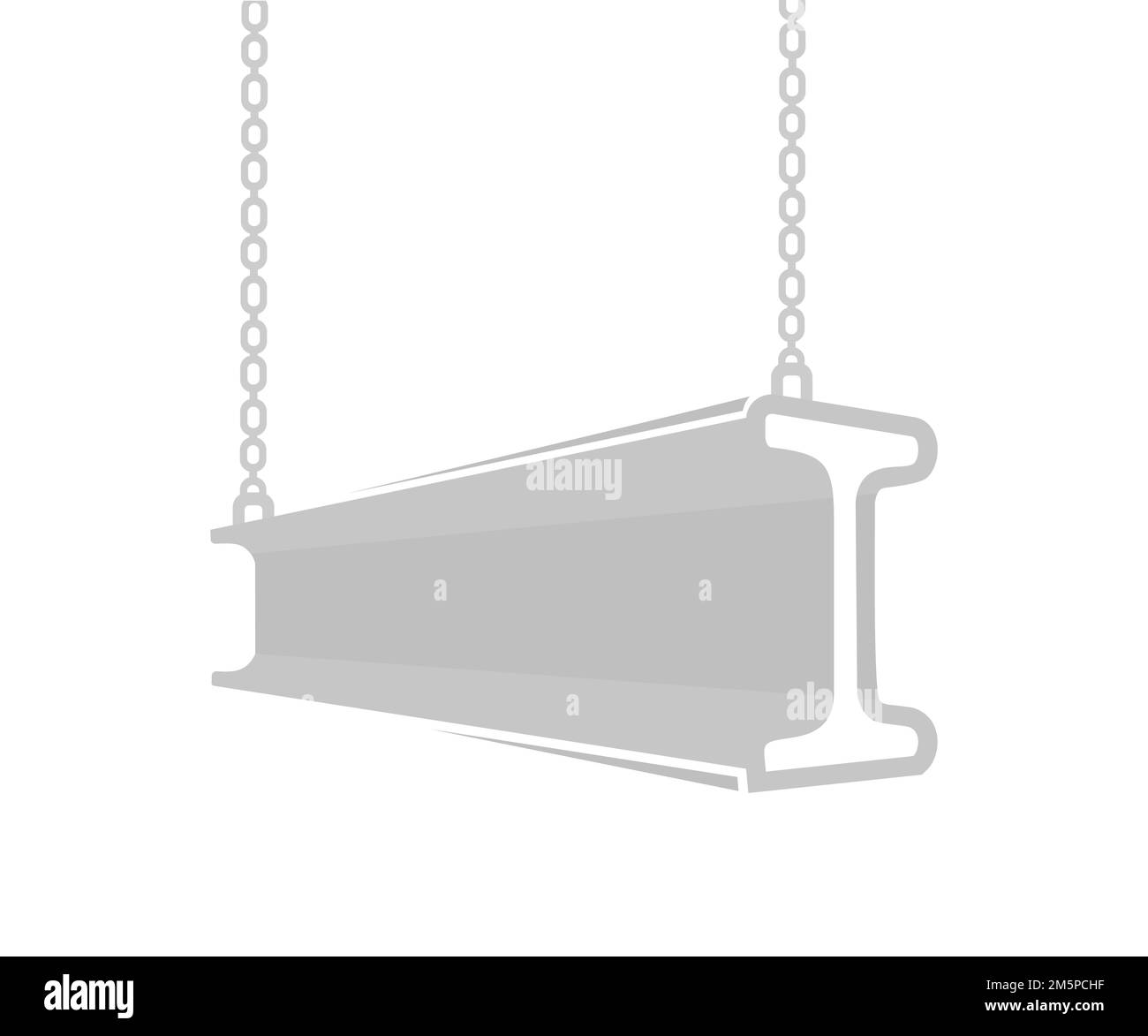 Steel beam, straight metal industrial girder pieces hanging on chain logo design.  Flange beam, lifting iron balk. Metal products, metal industry. Stock Vector