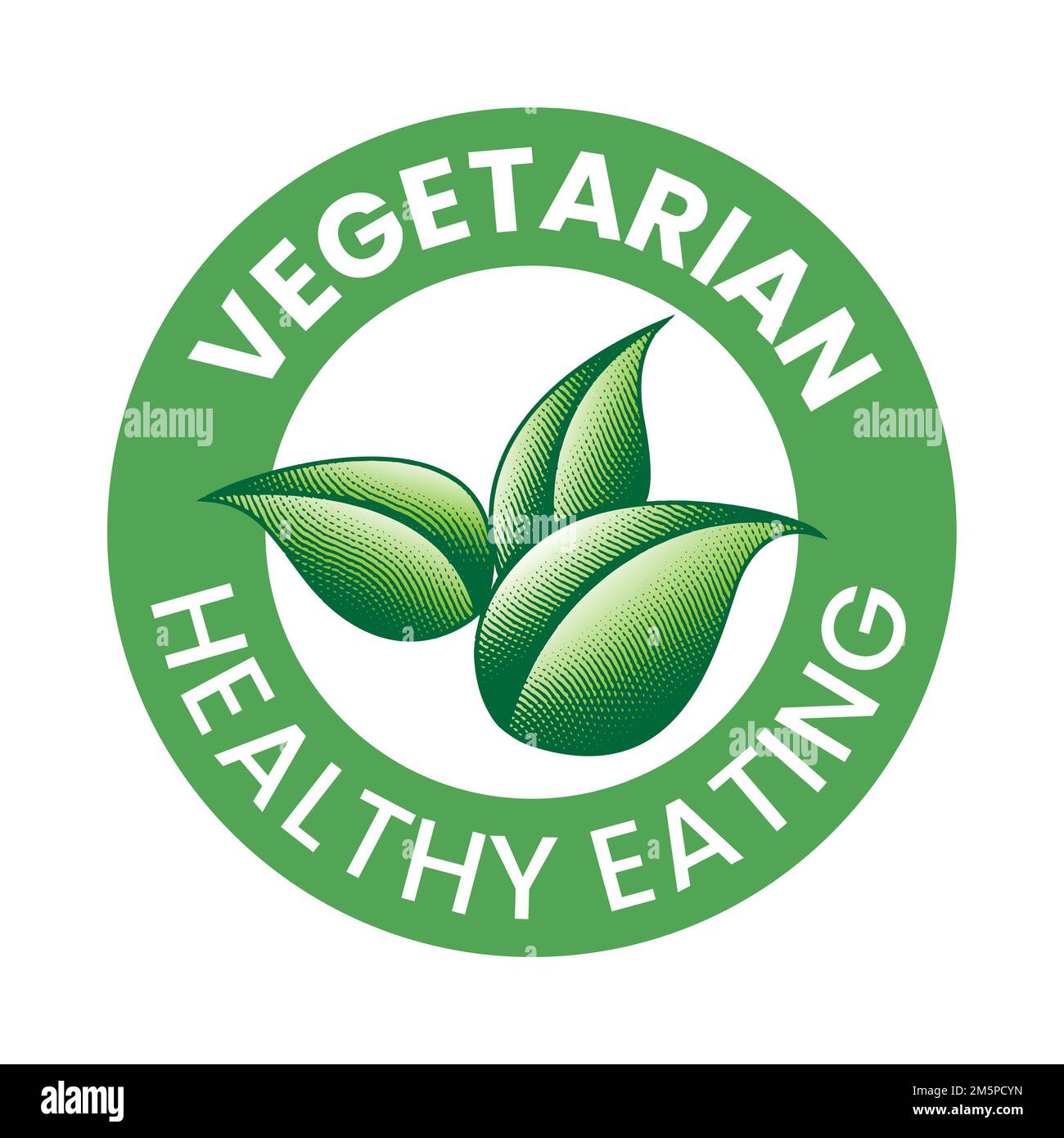 Vegetarian Plant Based Engraved Round Icon of Green Leaves isolated on ...