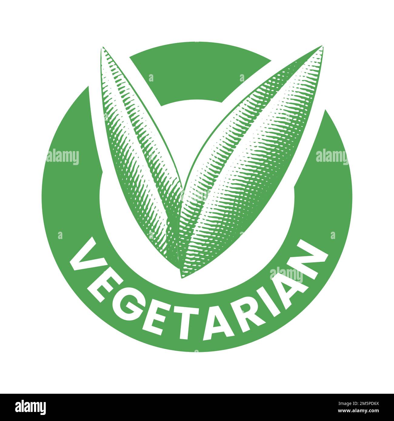 Vegetarian Round Icon with Engraved Green Leaves isolated on a White ...