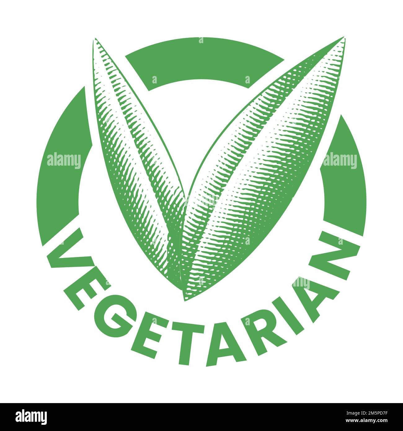Vegetarian Round Icon with Engraved Green Leaves isolated on a White ...