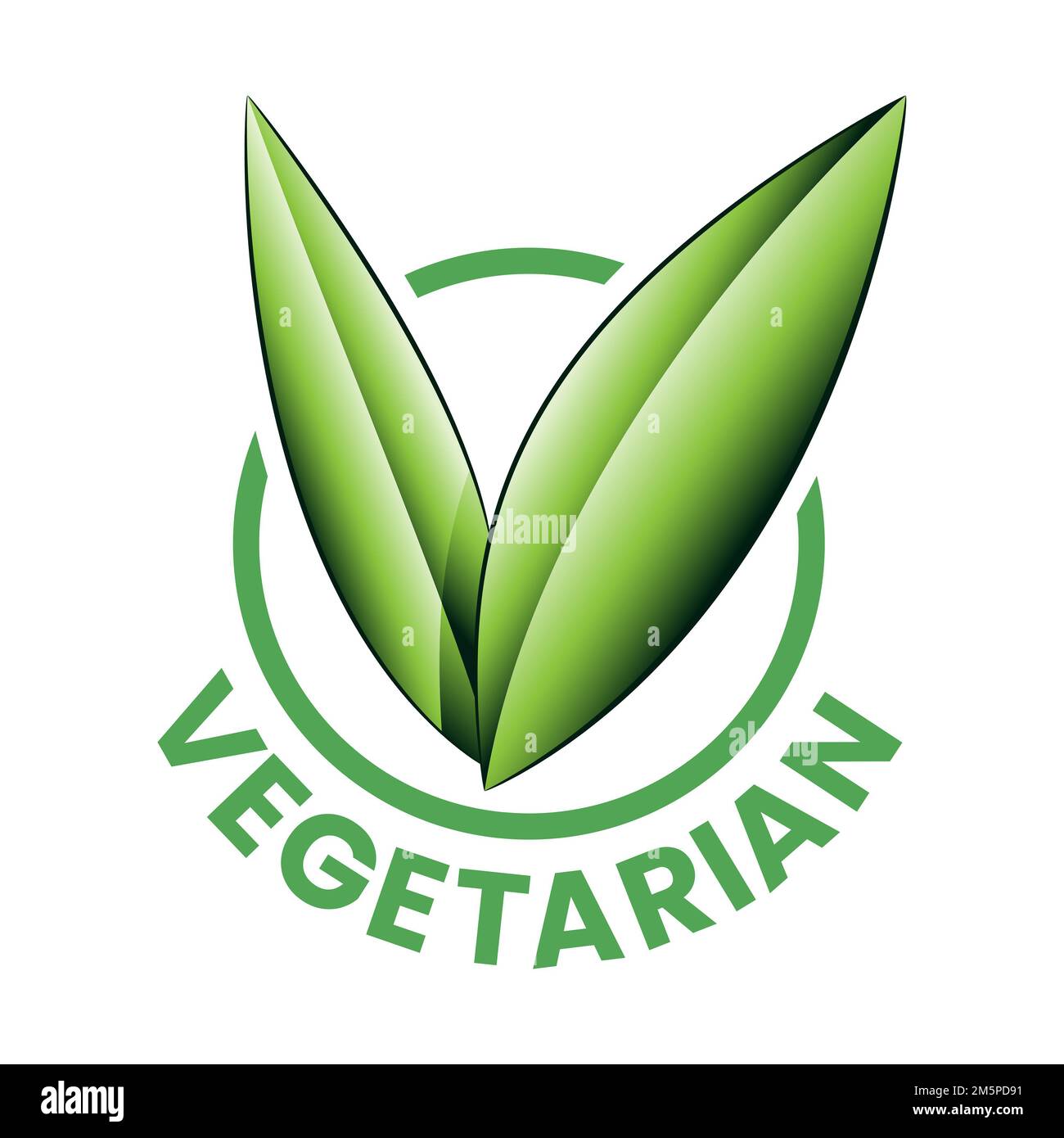 Vegetarian Round Icon with Shaded Green Leaves isolated on a White ...