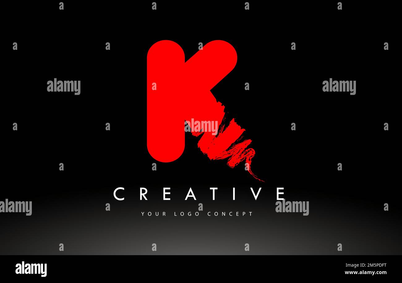K Brushed Letter Logo. Red  Brush Letters design with Artistic Brush stroke design. Stock Vector