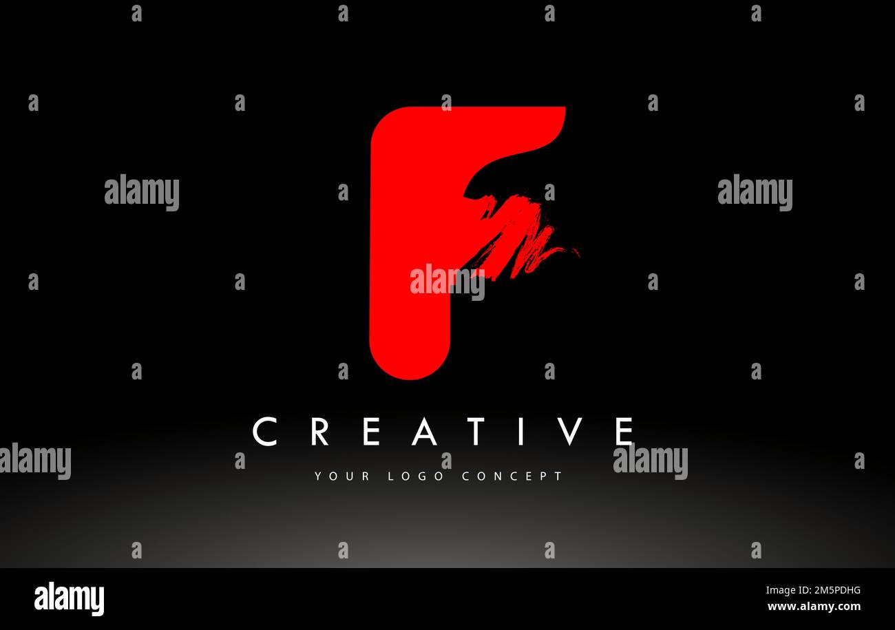 F Brushed Letter Logo. Red  Brush Letters design with Artistic Brush stroke design. Stock Vector