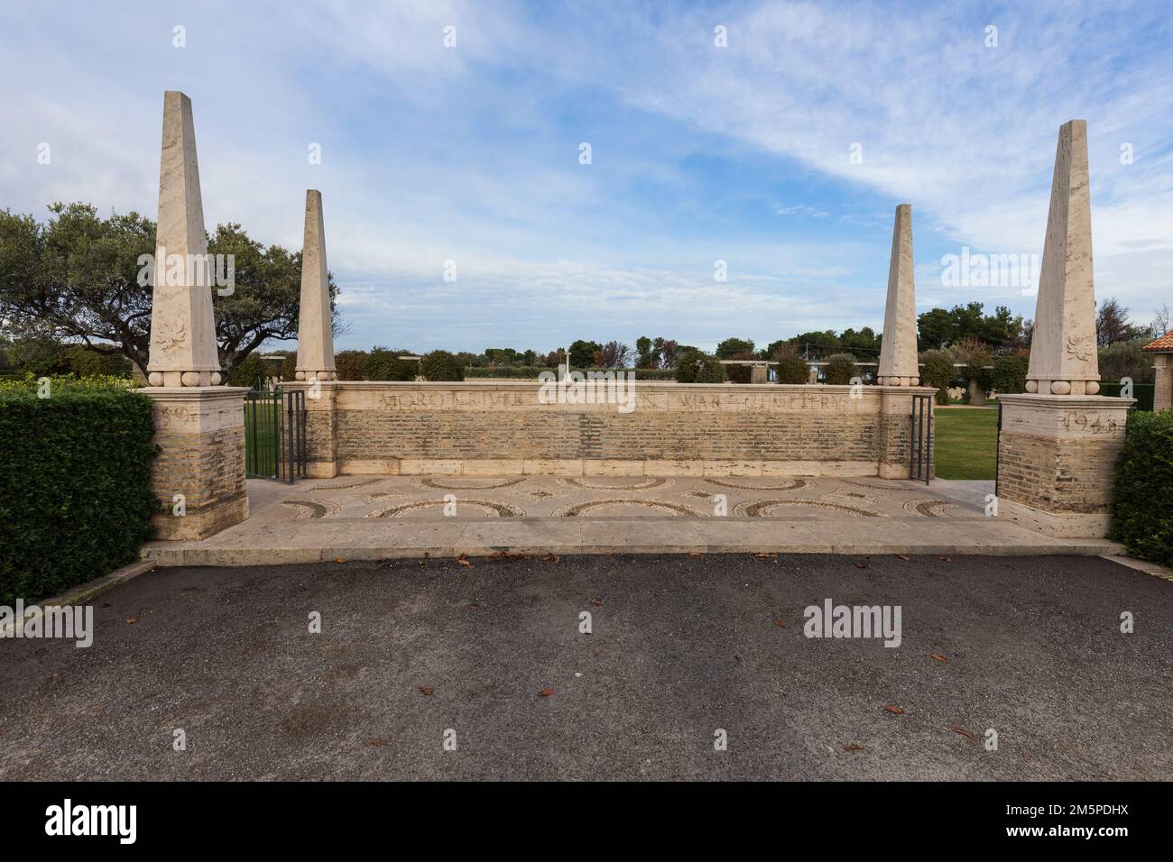 The Canadian military cemetery. Italy donated the land on which the cemetery stands in order to thank and honour the ultimate sacrifice. Stock Photo