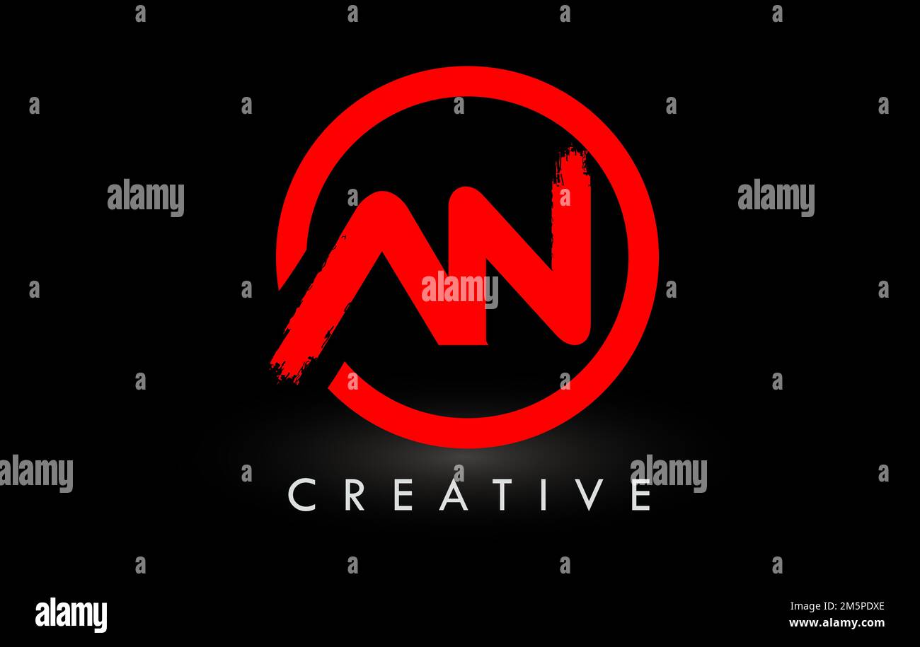 Red AN Brush Letter Logo Design with Circle. Creative Brushed Letters Icon Logo. Stock Vector