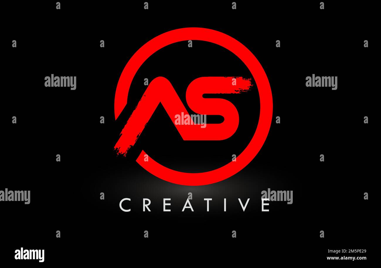 Red AS Brush Letter Logo Design with Circle. Creative Brushed Letters Icon Logo. Stock Vector