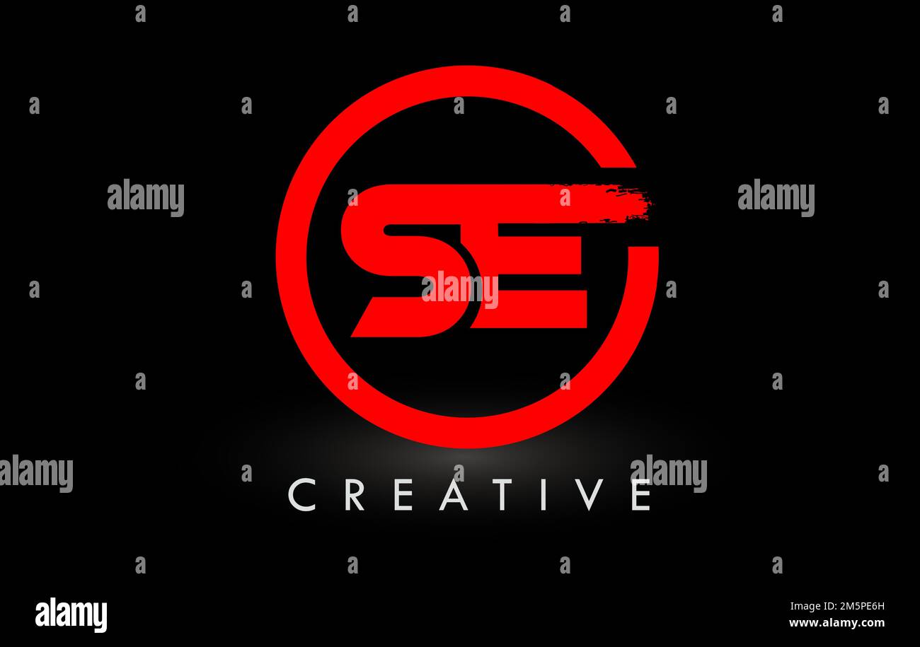 SE Brush Letter Logo Design with Red  Circle. Creative Brushed Letters Icon Logo. Stock Vector