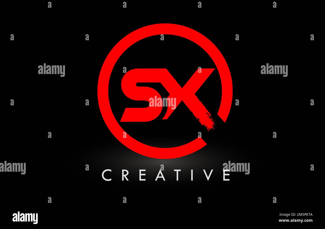 SX Brush Letter Logo Design with Red Circle. Creative Brushed Letters ...