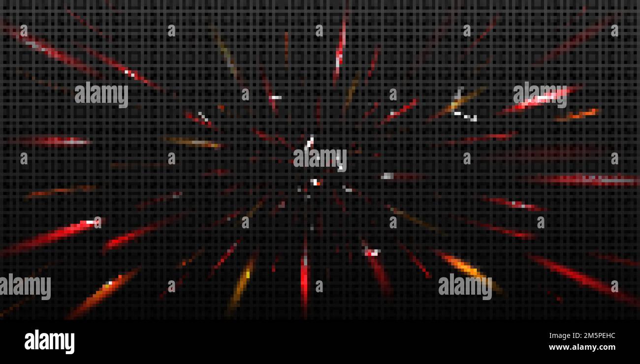 Zoom effect with red neon sparks speed motion from center. Abstract