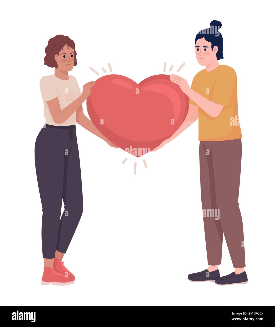 Supportive relationship semi flat color vector characters Stock Vector