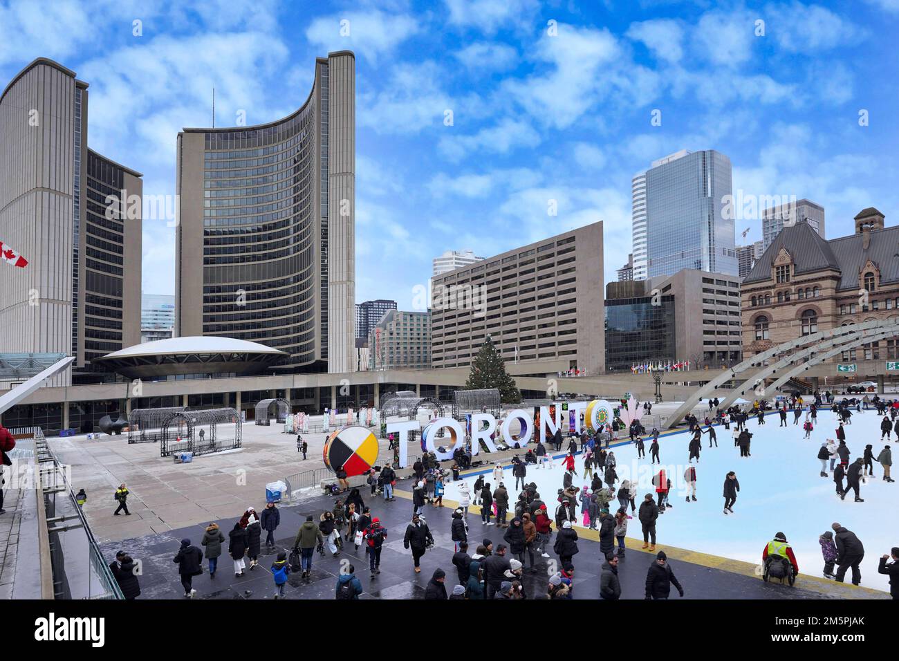 Toronto, Canada December 2022 The free skating rink at City Hall