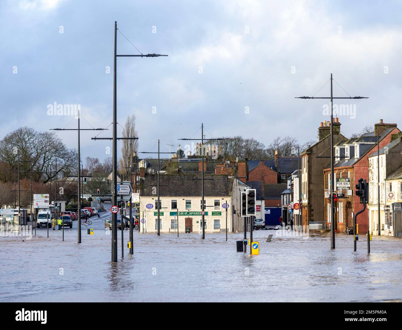 Flooded roads in Whitesands, Dumfries. An amber weather warning of