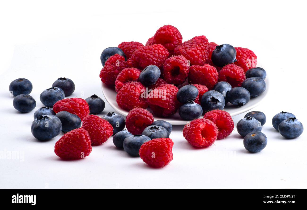 Raspberries and Blueberries Stock Photo