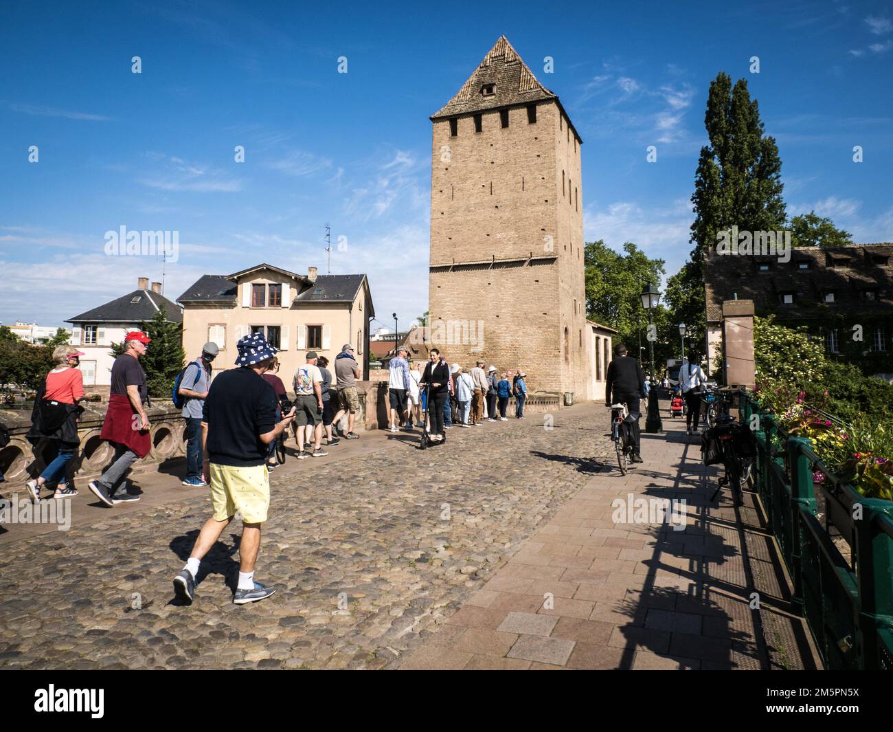 A formerly covered bridge and tower in Strasbourg, France Stock Photo
